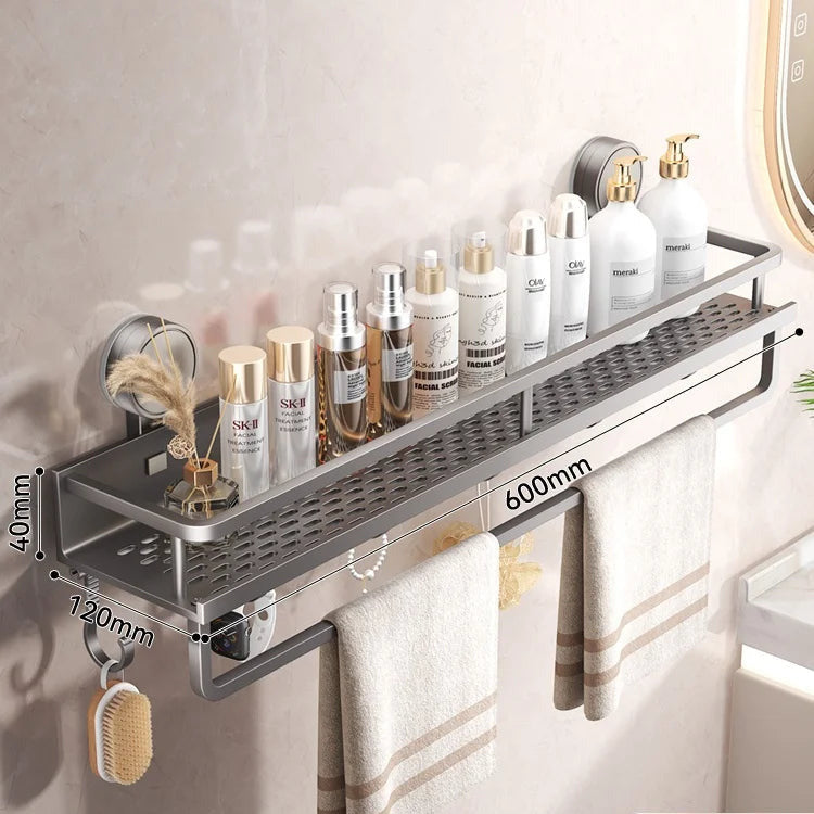60 cm no-drill bathroom shelf with towel bar