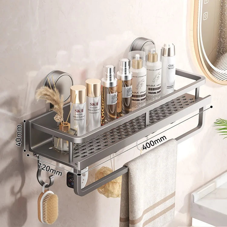 Forty-centimeter no-drill bathroom shelf with towel bar