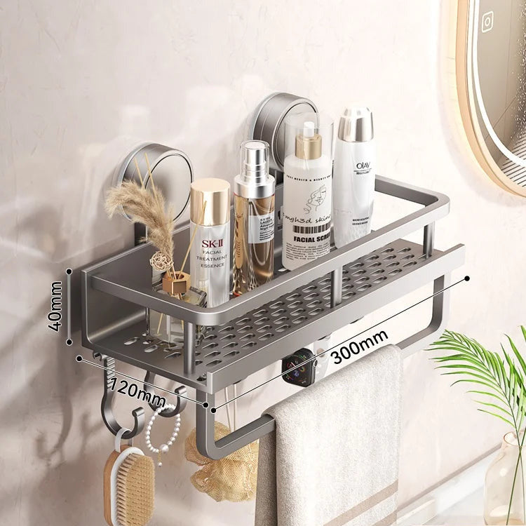 Thirty-centimeter no-drill bathroom shelf with towel bar