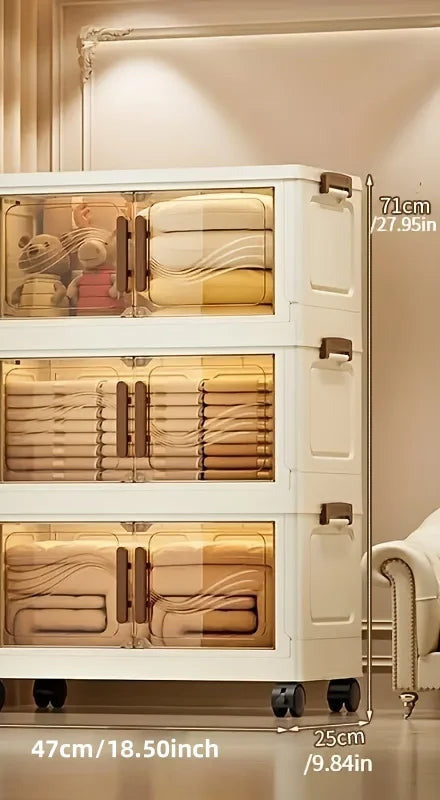 Tawny clear-front storage tower with three tiers