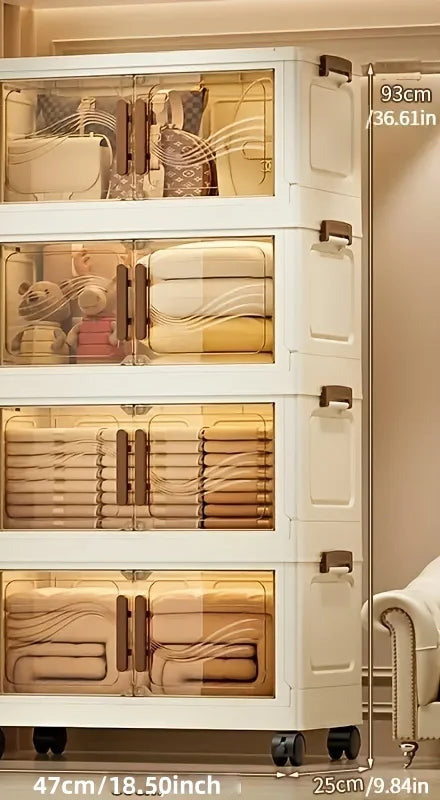 Tawny clear-front storage tower with four tiers