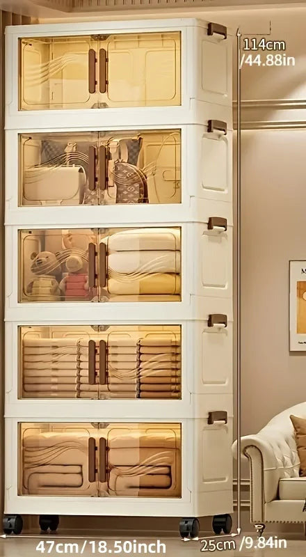 Tawny clear-front storage tower with five tiers