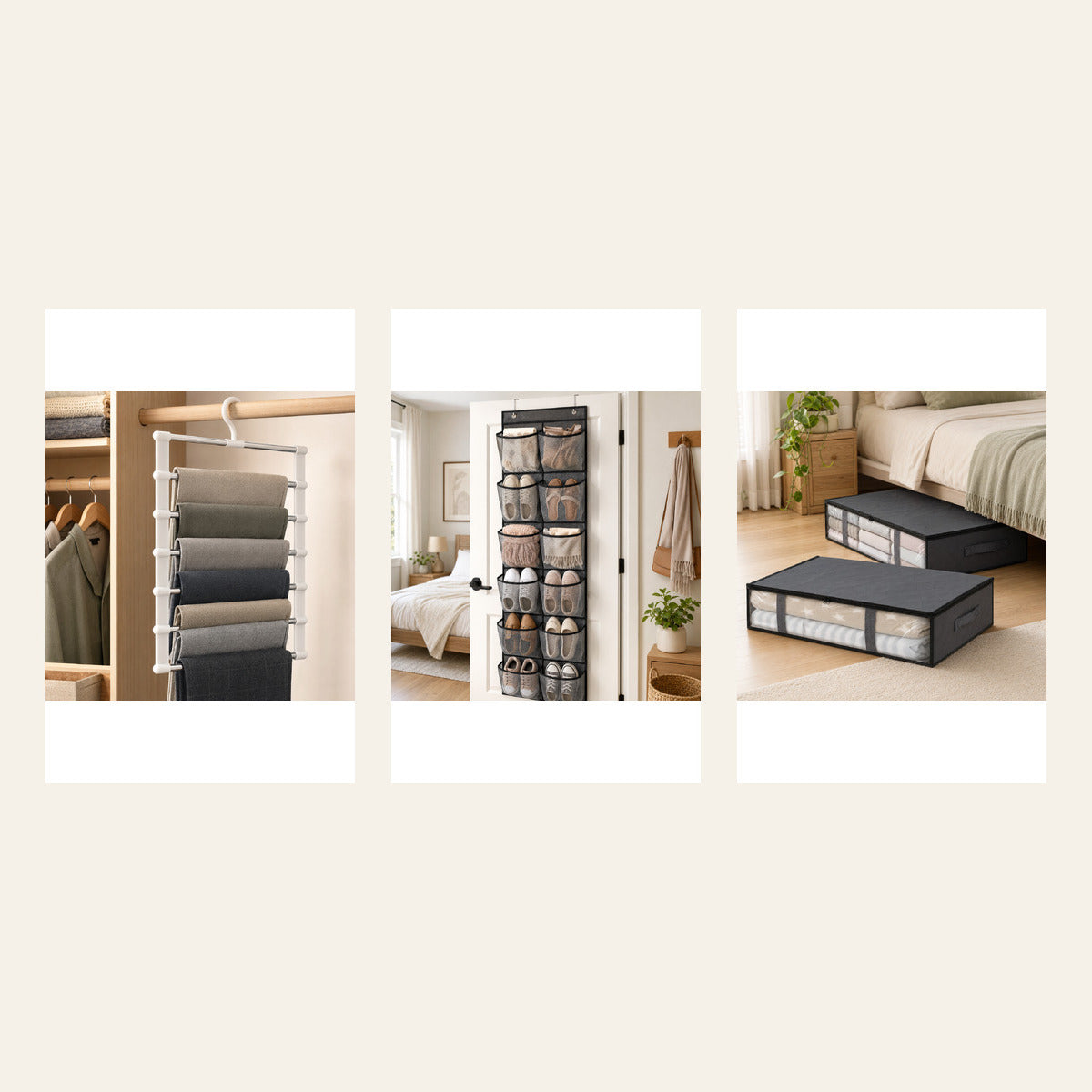 Bedroom Space-Saver Bundle with pants hanger, over-door organizer, and under-bed bags